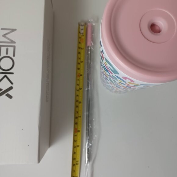 Meoky Tumbler With Lid & Straw -Pastel Leopard -24 Oz. -Open Box -Insulated NEW - Picture 10 of 12